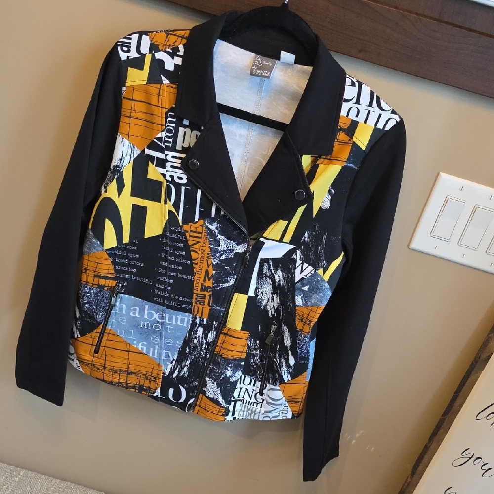 Graphic Patchwork Jacket - Black, Yellow, White